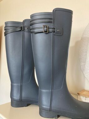 Hunter Original Refined Backstrap Stripe Tall Rain Rubber Boots Size 8 US